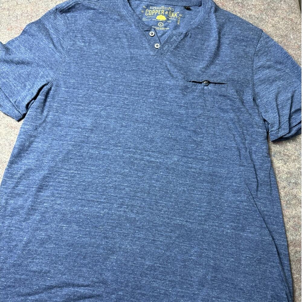 Copper & Oak T Shirt Mens L Blue Short Sleeve V Neck Pocket Casual Basic T